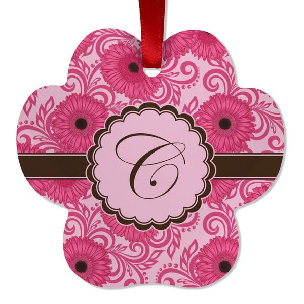 Custom Gerbera Daisy Metal Paw Ornament - Double Sided w/ Initial