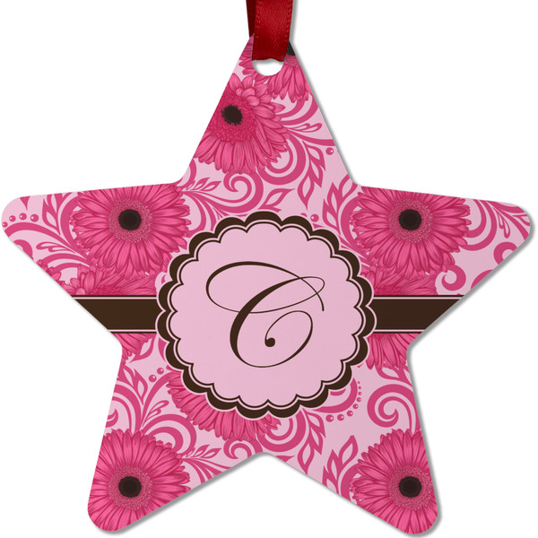 Custom Gerbera Daisy Metal Star Ornament - Double Sided w/ Initial