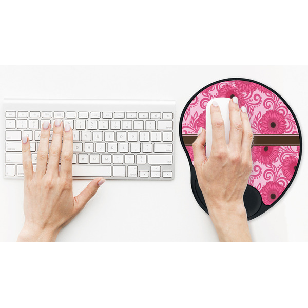 Gerbera Daisy Mouse Pad with Wrist Rest - LIFESYTLE 2 (in use)