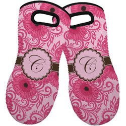 Gerbera Daisy Neoprene Oven Mitts - Set of 2 w/ Initial