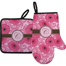 Gerbera Daisy Right Oven Mitt & Pot Holder Set w/ Initial
