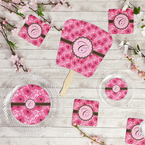 Gerbera Daisy Party Supplies Combination Image - All items - Plates, Coasters, Fans