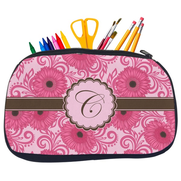 Custom Gerbera Daisy Neoprene Pencil Case - Medium w/ Initial