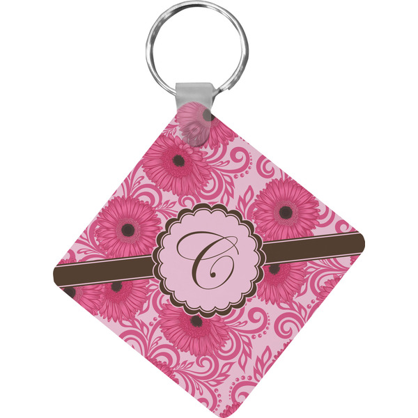 Custom Gerbera Daisy Diamond Plastic Keychain w/ Initial