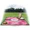 Gerbera Daisy Picnic Blanket - with Basket Hat and Book - in Use