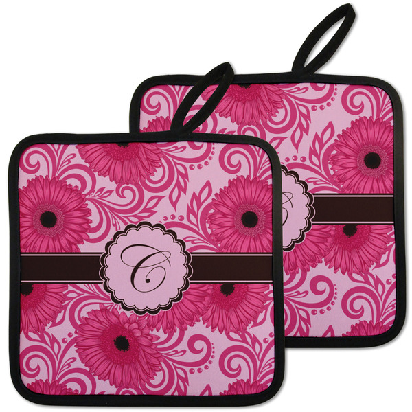 Custom Gerbera Daisy Pot Holders - Set of 2 w/ Initial