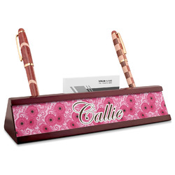 Gerbera Daisy Red Mahogany Nameplate with Business Card Holder (Personalized)