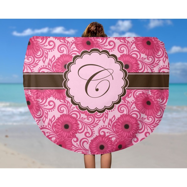 Gerbera Daisy Round Beach Towel - In Use