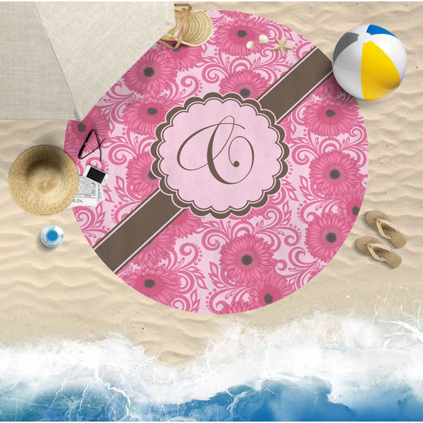 Gerbera Daisy Round Beach Towel Lifestyle
