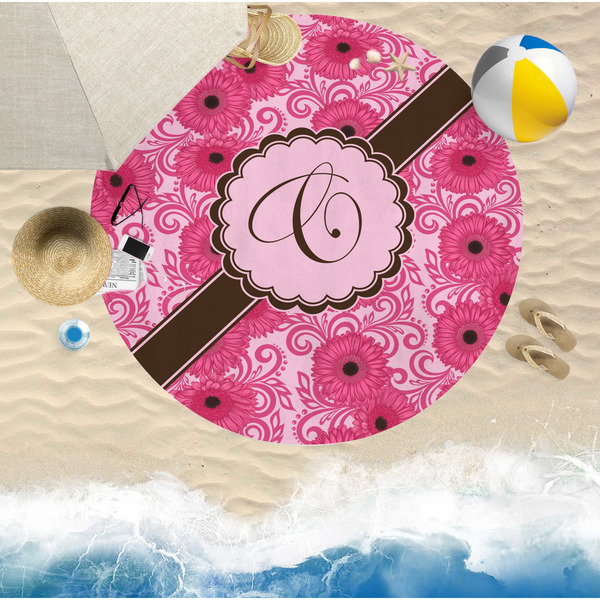 Gerbera Daisy Round Beach Towel Lifestyle