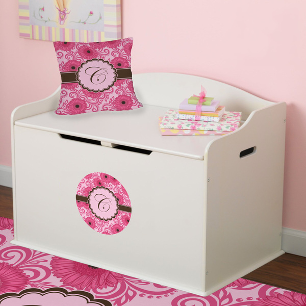 Gerbera Daisy Round Wall Decal on Toy Chest