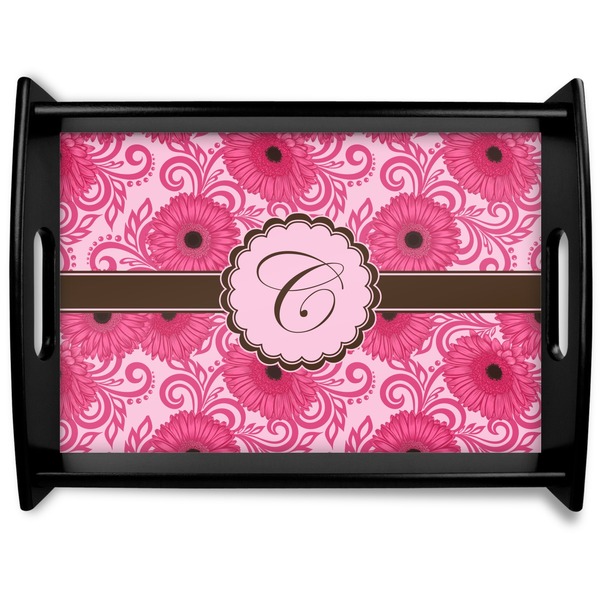 Custom Gerbera Daisy Black Wooden Tray - Large (Personalized)