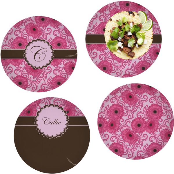 Custom Gerbera Daisy Set of 4 Glass Lunch / Dinner Plate 10" (Personalized)