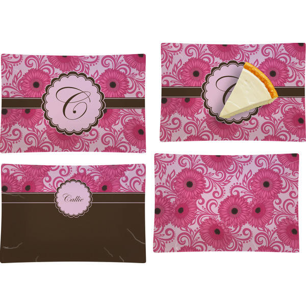 Custom Gerbera Daisy Set of 4 Glass Rectangular Appetizer / Dessert Plate (Personalized)