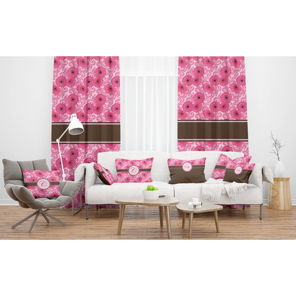 Gerbera Daisy Sheer and Custom Curtains in Room with Matching Pillows