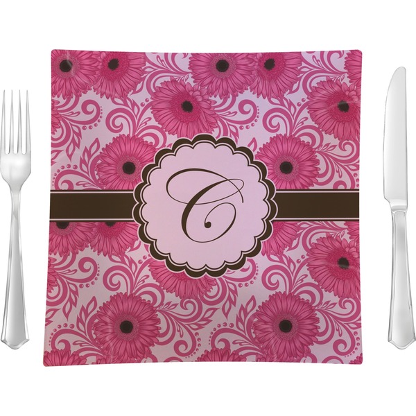 Custom Gerbera Daisy 9.5" Glass Square Lunch / Dinner Plate- Single or Set of 4 (Personalized)