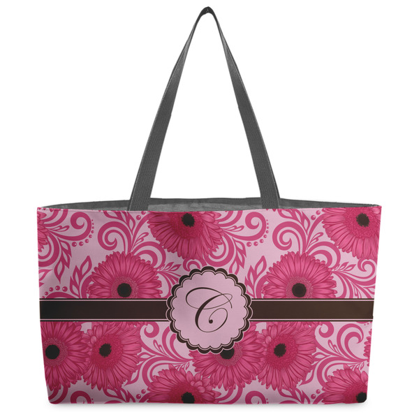 Custom Gerbera Daisy Beach Totes Bag - w/ Black Handles (Personalized)