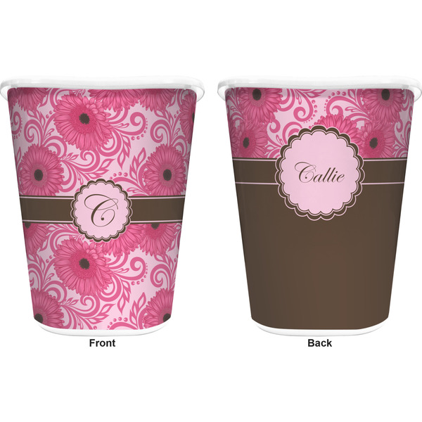 Gerbera Daisy Trash Can White - Front and Back - Apvl