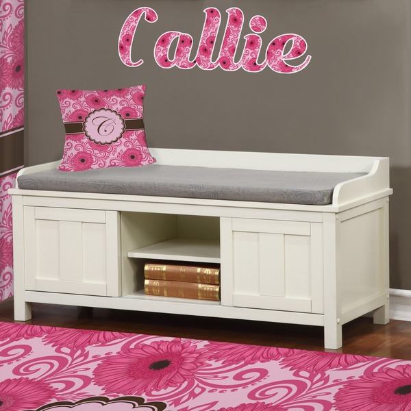 Gerbera Daisy Wall Name Decal Above Storage bench