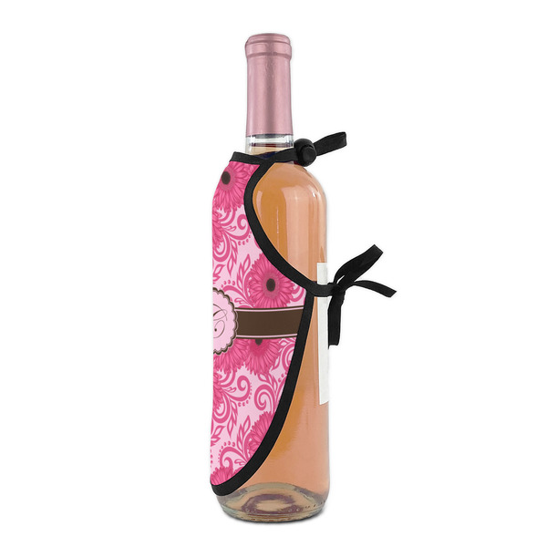 Gerbera Daisy Wine Bottle Apron - DETAIL WITH CLIP ON NECK
