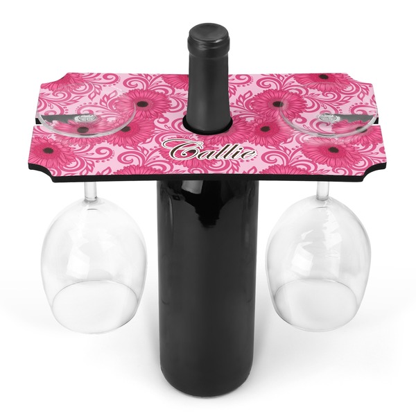 Custom Gerbera Daisy Wine Bottle & Glass Holder (Personalized)