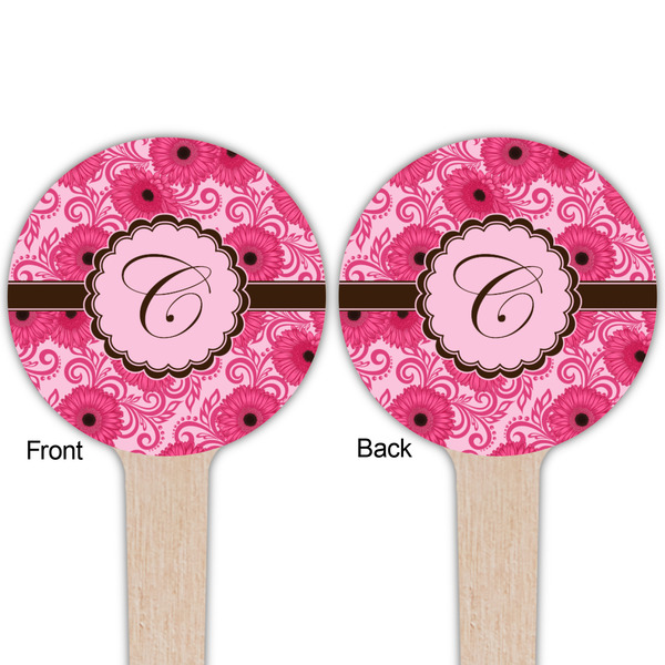 Gerbera Daisy Wooden 4" Food Pick - Round - Double Sided - Front & Back