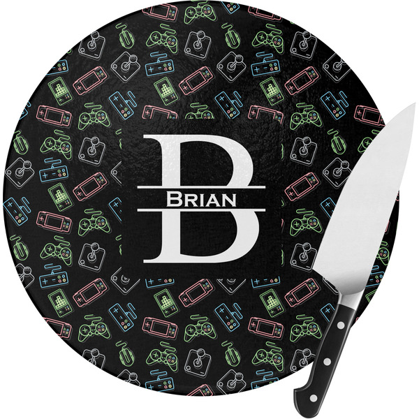 Custom Video Game Round Glass Cutting Board - Small (Personalized)