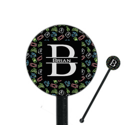 Video Game 5.5" Round Plastic Stir Sticks - Black - Double Sided (Personalized)