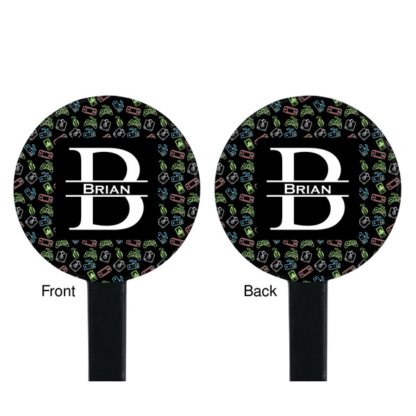 Video Game Black Plastic 7" Stir Stick - Double Sided - Round - Front & Back