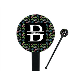 Video Game 7" Round Plastic Stir Sticks - Black - Double Sided (Personalized)