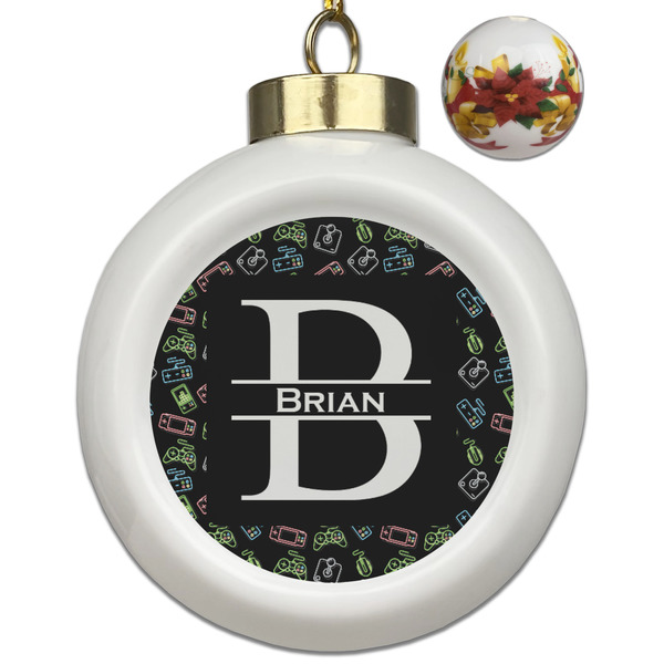 Custom Video Game Ceramic Ball Ornaments - Poinsettia Garland (Personalized)