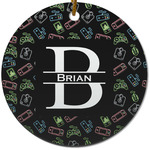 Video Game Round Ceramic Ornament w/ Name and Initial