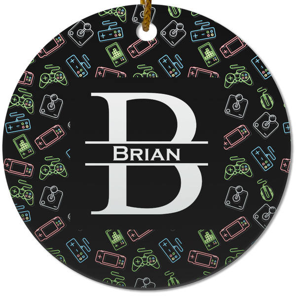 Custom Video Game Round Ceramic Ornament w/ Name and Initial