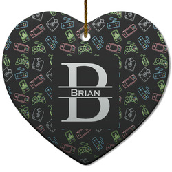 Video Game Heart Ceramic Ornament w/ Name and Initial