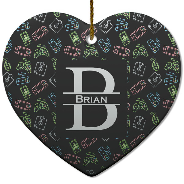 Custom Video Game Heart Ceramic Ornament w/ Name and Initial