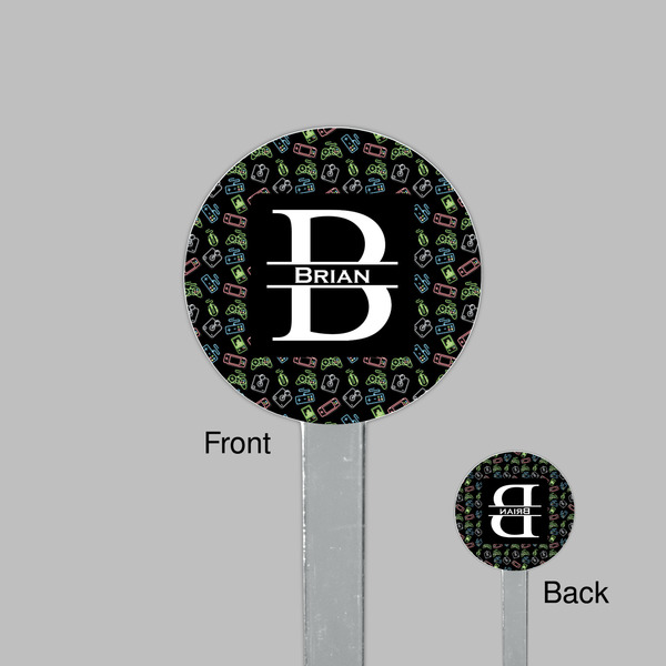 Video Game Clear Plastic 7" Stir Stick - Round - Front & Back