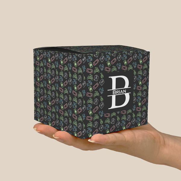 Video Game Cube Favor Gift Box - On Hand - Scale View