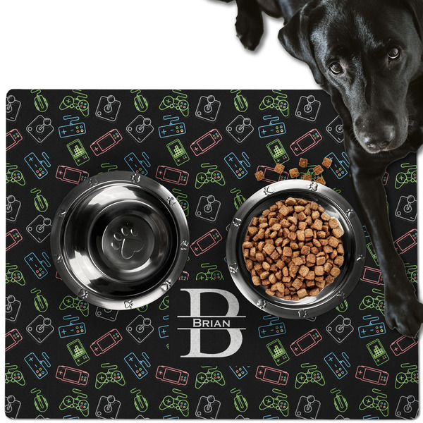 Custom Video Game Dog Food Mat - Large w/ Name and Initial