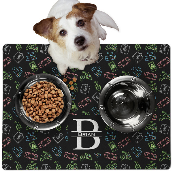 Custom Video Game Dog Food Mat - Medium w/ Name and Initial