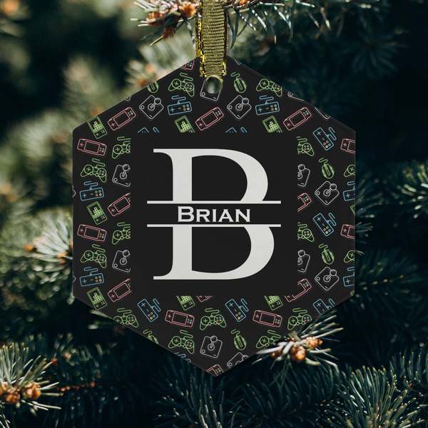 Video Game Frosted Glass Ornament - Hexagon (Lifestyle)