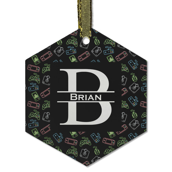 Custom Video Game Flat Glass Ornament - Hexagon w/ Name and Initial