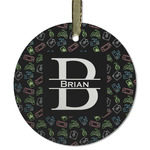 Video Game Flat Glass Ornament - Round w/ Name and Initial