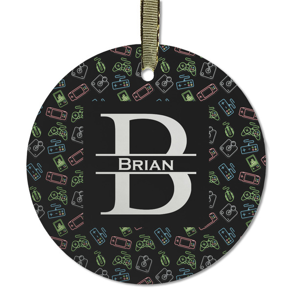 Custom Video Game Flat Glass Ornament - Round w/ Name and Initial