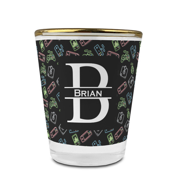 Video Game Glass Shot Glass - With gold rim - FRONT