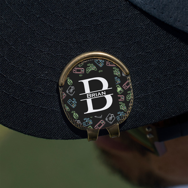 Video Game Golf Ball Marker Hat Clip - Gold - On Hat