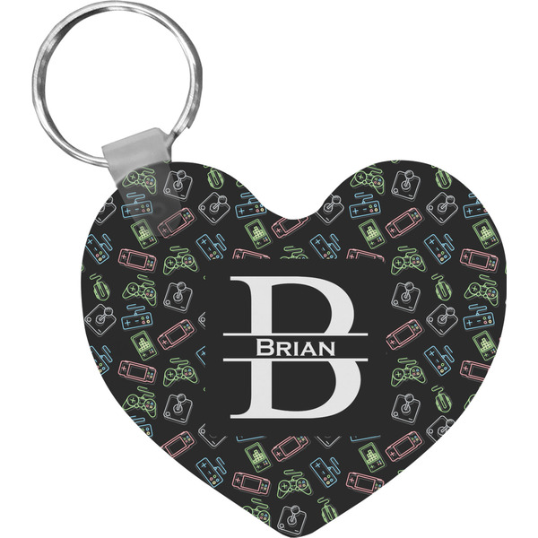 Custom Video Game Heart Plastic Keychain w/ Name and Initial