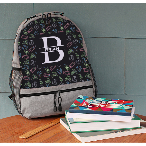 Video Game Large Backpack - Gray - On Desk