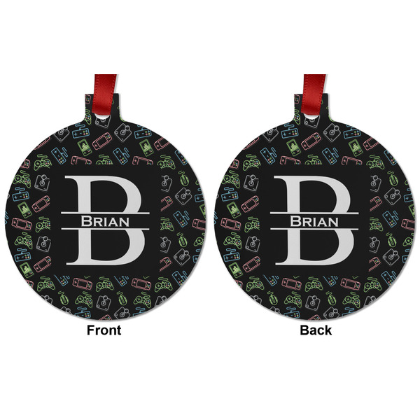 Video Game Metal Ball Ornament - Front and Back