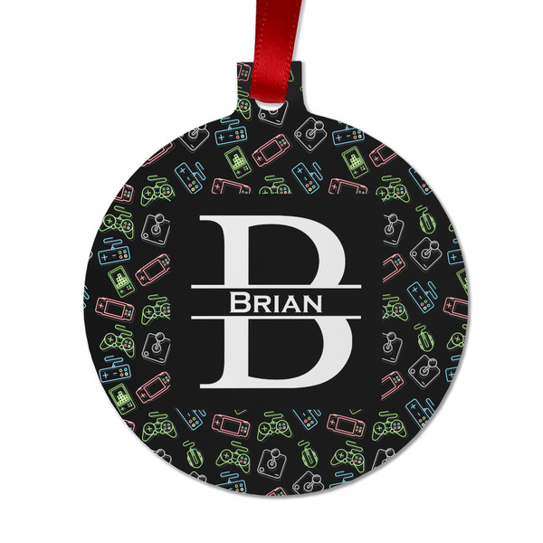 Custom Video Game Metal Ball Ornament - Double Sided w/ Name and Initial