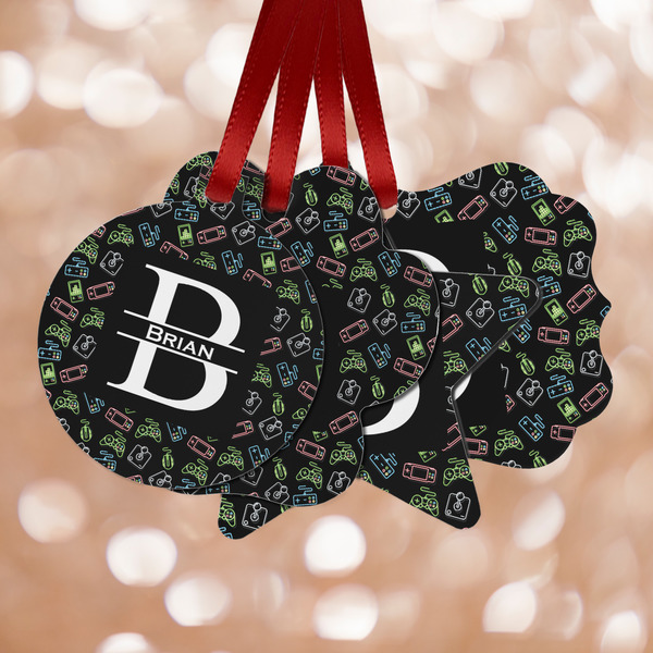 Custom Video Game Metal Ornaments - Double Sided w/ Name and Initial